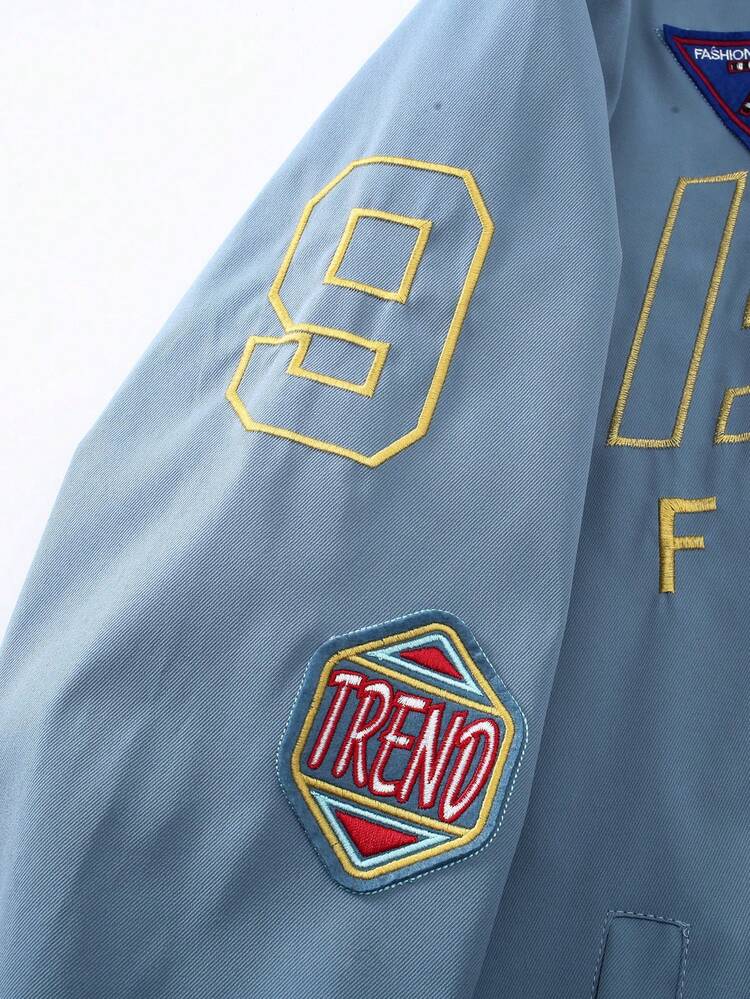 Men Letter Graphic Striped Trim Bomber Jacket Without Hoodie