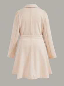 Flirla Plus Lapel Neck Belted Overcoat - Apricot - View 2