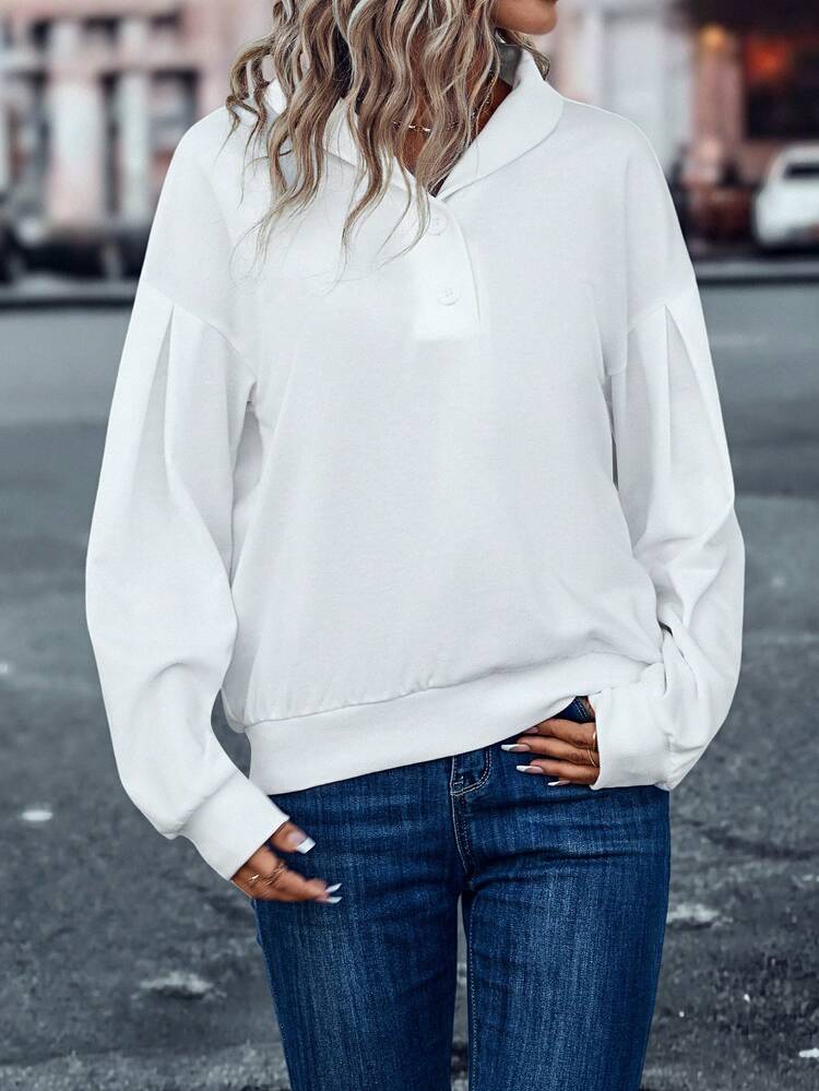 Half Button Drop Shoulder Hoodie Pullover Fall Sweatshirt