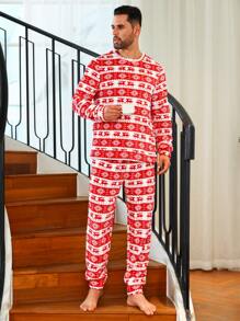 Hombres Conjunto de pijama con estampado de Navidad - Rojo - Ver 6