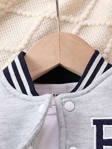 Baby Boy Letter Patched Striped Trim Varsity Jacket & Sweatpants Without Tee - Multicolor - View 7