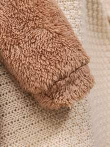 SHEIN Baby Boy Two Tone Cartoon Embroidery 3D Ears Design Hooded Teddy Jumpsuit - Khaki - View 6