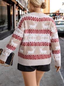 SHEIN LUNE 加大码几何图案落肩毛衣，冬季针织套头衫，秋季毛衣 - 彩色 - 查看 2