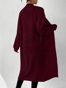SHEIN Essnce 落肩休闲设计开衫 - 酒紅色 - 查看 2