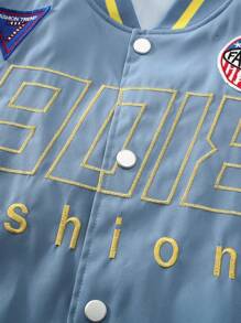 Manfinity Homme Men Letter Graphic Striped Trim Bomber Jacket Without Hoodie - Blue - View 6