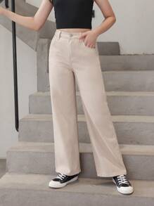 Tween Girl Solid Straight Leg Jeans - Khaki - View 5