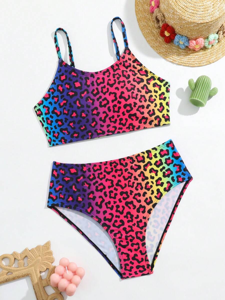 Tween Girl 渐变豹纹比基尼套装 夏日海滩 - 彩色 - 查看 1