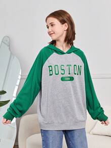 SHEIN Teen Girl Letter Graphic Raglan Sleeve Sweatshirt - Multicolor - View 4