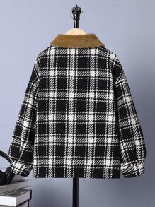 SHEIN Tween Boy Plaid Print Button Front Teddy Lined Coat - Multicolor - View 2