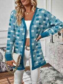 SHEIN Frenchy Hoa văn kẻ sọc Thả vai Áo len Duster - Nhiều màu - Xem 3