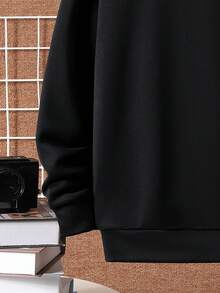 SHEIN 青少年男孩字母和卡通图案落肩卫衣 - 黑色 - 查看 5