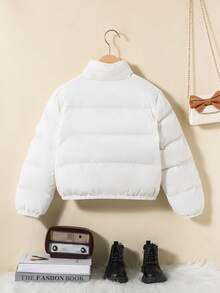 SHEIN Tween Girl Letter Patched Zip Up Padded Coat - White - View 2