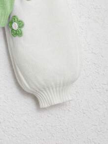 SHEIN Teen Girl Floral Patched Drop Shoulder Two Tone Cardigan - Mint Green - View 3