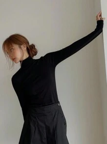 DAZY Chất rắn Cổ cao Áo thun - màu đen - Xem 4