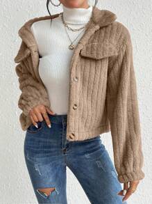 EMERY ROSE 翻蓋細節法蘭絨夾克 - 棕色 - 查看 4