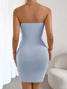 Allurite Floral Appliques Tube Bodycon Dress - Blue - View 2