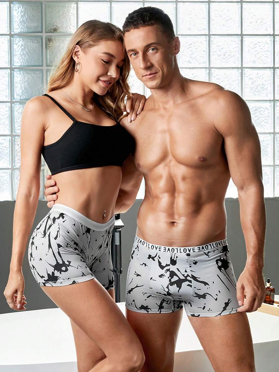 1pc Tie Dye Letter Waist Trunks - Black and White - View 1