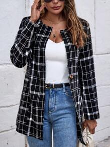 SHEIN LUNE Plaid Print Open Front Overcoat Fall Cloth For Women - Multicolor - View 5