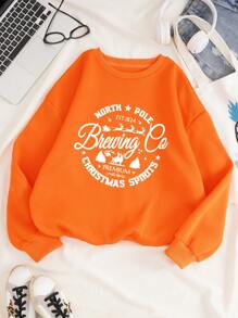 SHEIN Unity 標語圖案加絨內裏運動衫 - 橘色 - 查看 1