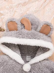SHEIN 女嬰3D耳朵設計連帽珊瑚絨外套 - 粉色 - 查看 4