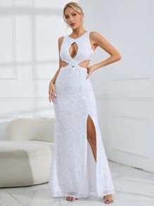 SHEIN Belle Cut Out Split Thigh Sequin Dress