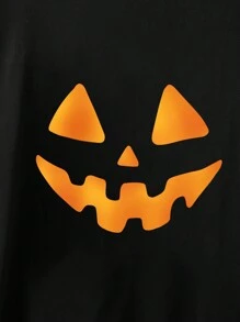 ROMWE Bản in Halloween Áo phông Crop - màu đen - Xem 2