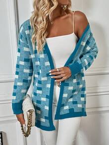 SHEIN Frenchy Hoa văn kẻ sọc Thả vai Áo len Duster - Nhiều màu - Xem 5