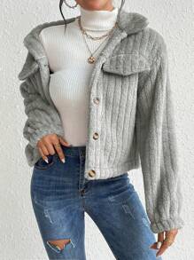 SHEIN LUNE Cazadora con diseño de solapa franela