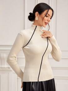 Modelyn Jersey de cuello alto tejido de canalé - Albaricoque - Ver 4