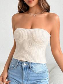 SHEIN EZwear 女性無肩帶針織衣 - 杏色 - 查看 5