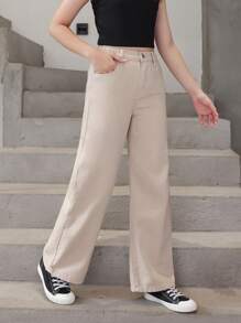 Tween Girl Solid Straight Leg Jeans - Khaki - View 4