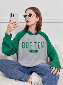 SHEIN Teen Girl Letter Graphic Raglan Sleeve Sweatshirt - Multicolor - View 1