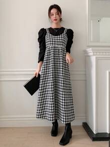 Dazy Star Abito salopette con stampa quadri senza maglietta - Bianco e nero - Visualizzare 5