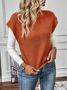 SHEIN LUNE 1pc Mock Neck Sweater Vest - Redwood - View 4