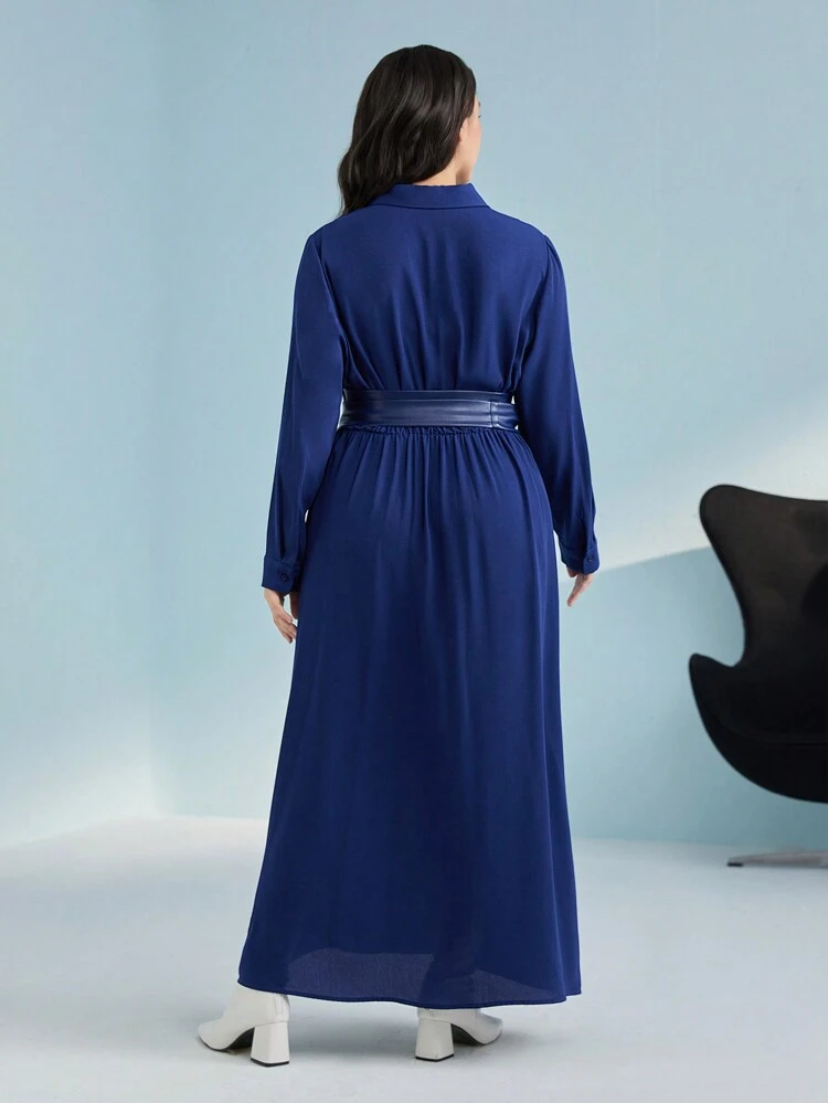 Plus Half Button Belted Shirt Dress