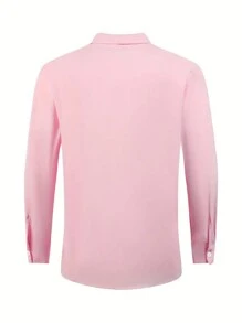 Manfinity Homme 男士純色鈕扣修身長袖淺粉色度假襯衫 - 粉色 - 查看 2