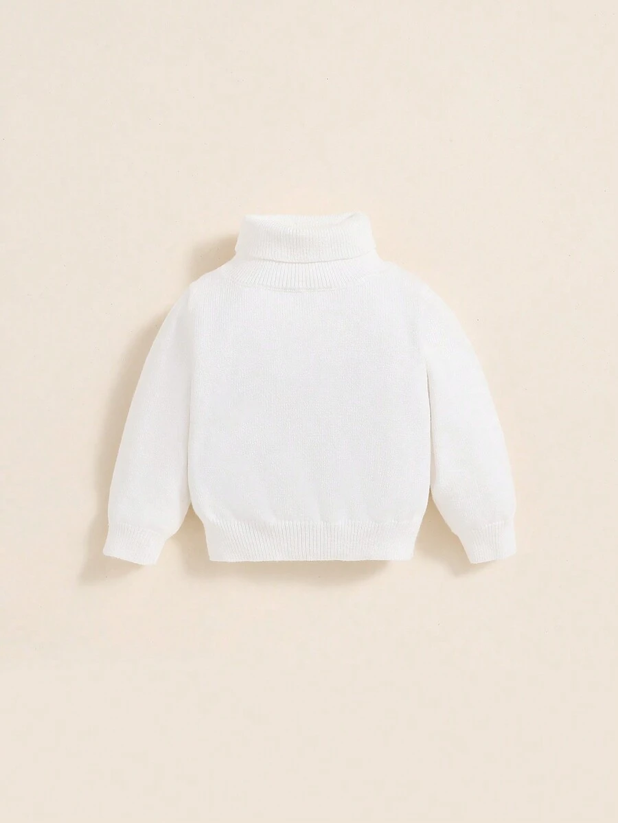 SHEIN Baby Boy Solid Turtleneck Sweater - White - View 1