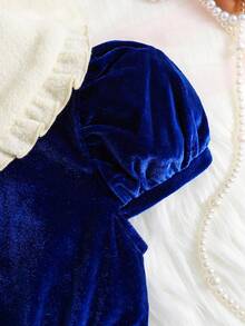 SHEIN 女小童泡泡袖彼得潘領洋裝 - 藍色 - 查看 4