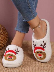 Christmas Reindeer Home Slippers - White - View 3