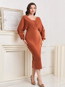 Modelyn Solid Batwing Sleeve Sweater Dress - Redwood - View 5