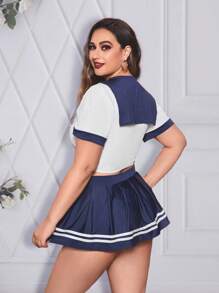 Plus Halloween Striped School Girl Costume Set With Tie - Multicolor - View 2