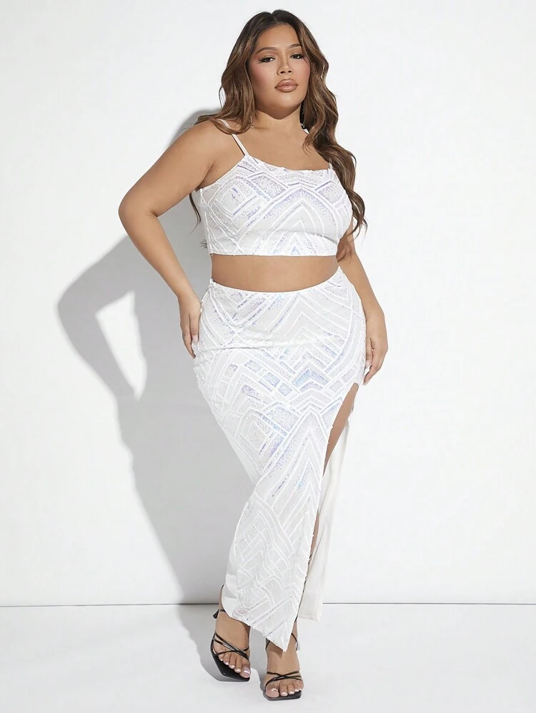 Plus Sequin Cami Top & Split Thigh Skirt