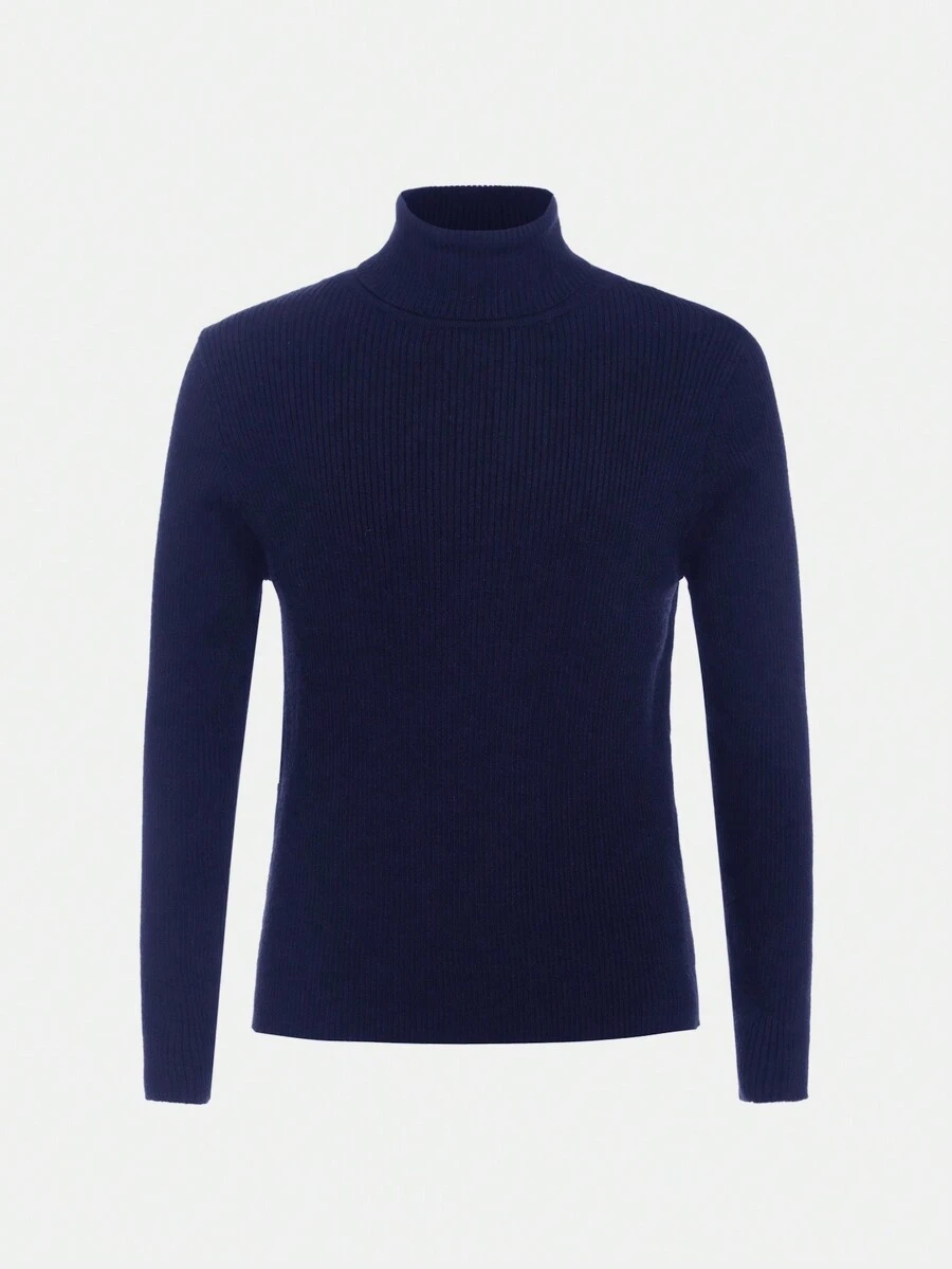 SHEIN 男大童高領條紋針織套頭毛衣 - 寶藍色 - 查看 1