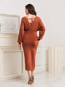 Modelyn Solid Batwing Sleeve Sweater Dress - Redwood - View 2