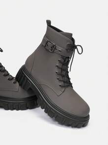 SheIn ICON 粗鞋底靴子 - 軍綠色 - 查看 1