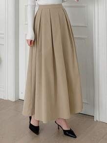 Dazy Star Solid Fold Pleated Longline Skirt Fall - Apricot - View 1