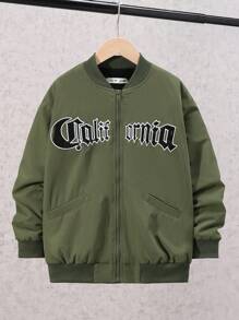Cậu bé Tween Đồ họa Chữ cái Thả vai Dây kéo Áo khoác bomber Không có áo Hoodie - màu xanh lá - Xem 9