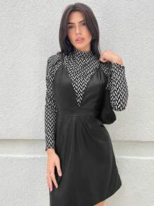 SHEIN Privé 小高領T恤和素色吊帶洋裝 - 黑色 - 查看 3