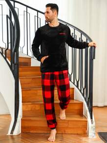 Men Buffalo Plaid Print PJ Set, For Christmas - Multicolor - View 1