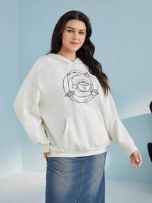 Mulvari Plus Planet Print Drop Shoulder Hoodie